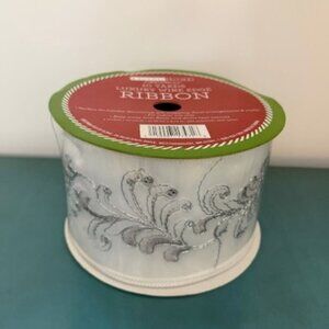 Living Home Christmas Luxury Wire Edge Ribbon White & Silver 4" x 10 Yards New